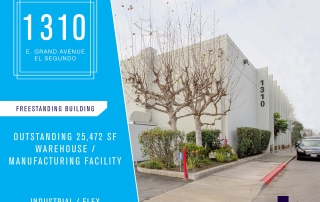 1310 Grand Avenue El Segundo 90245 is an outstanding warehouse / manufacturing building for lease in the Smoky Hollow district of El Segundo with 7 dock high positions & 1 ground loading, corporate image & offices, excellent location 1 mile from LAX, plenty of parking, and existing freight CUP. Contact Madison Partners for leasing opportunities.